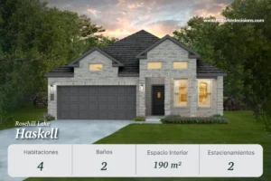 El modelo Haskell en Rosehill Lake, Magnolia Texas, combina diseño moderno y comodidad. Con 4 habitaciones, 2 baños y 190 m², es ideal para familias que buscan casas en Houston Texas con amenidades exclusivas.