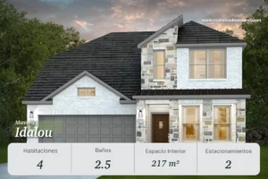 La casa Idalou en Mavera Conroe Texas ofrece 4 habitaciones, 2.5 baños y 217 m². Un modelo amplio que combina elegancia y funcionalidad, ideal para quienes buscan invertir en bienes raíces en Texas.