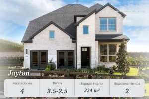 El modelo Jayton en Rosehill Lake Magnolia destaca por sus 4 habitaciones, hasta 3.5 baños y 224 m². Una opción premium en casas en Houston Texas con amenidades exclusivas.