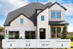 El modelo Jayton en Mavera Conroe Texas tiene 4 habitaciones, 2.5 baños y 224 m² interiores. Un hogar perfecto para familias que buscan invertir en Houston Texas y aprovechar amenidades de primer nivel.