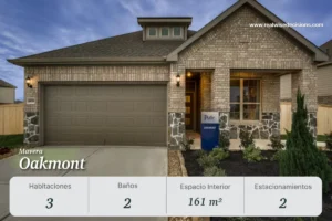 Oakmont en Mavera Conroe Texas cuenta con 3 habitaciones, 2 baños y 161 m² interiores. Un modelo acogedor perfecto para quienes desean invertir en bienes raíces en Texas cerca de Houston.