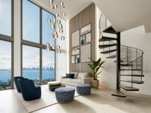 Penthouse moderno con ventanales de piso a techo y vista a la bahía en Shoma Bay, Miami