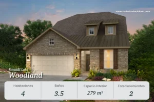 La Woodland en Rosehill Lake Magnolia Texas ofrece amplitud con 4 habitaciones, 3.5 baños y 279 m². Una opción premium de casas con amenidades cerca de Houston Texas.