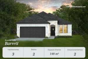 El modelo Barrett en Rosehill Lake Magnolia Texas ofrece 3 habitaciones, 2 baños y 148 m². Una casa funcional con amenidades para disfrutar cerca de Houston.
