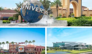 Atracciones cerca de Millenia Park Orlando, incluyendo Universal Studios, Hard Rock Café y zonas de entretenimiento en Florida.