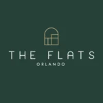 Logo oficial de The Flats Orlando en fondo verde elegante.