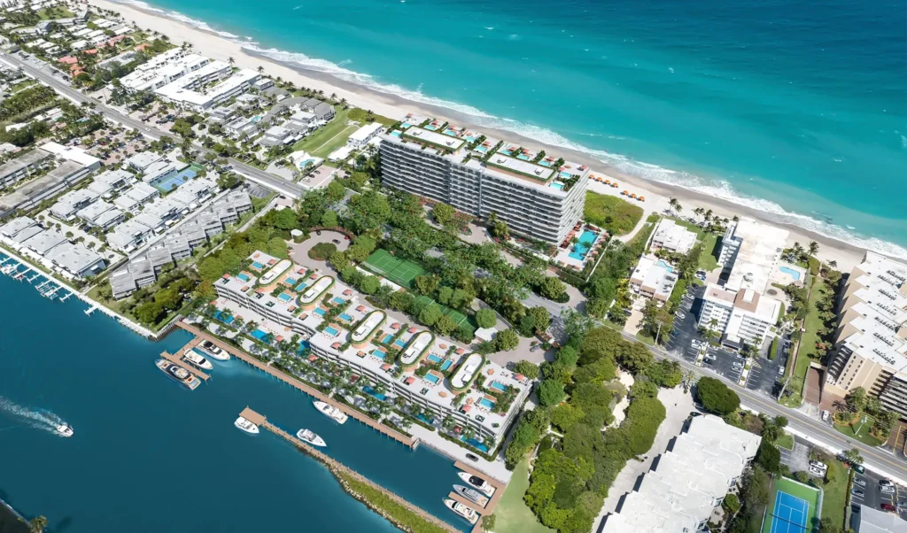 Condominios de lujo Rosewood Residences Hillsboro Beach ubicados frente al océano en South Florida.